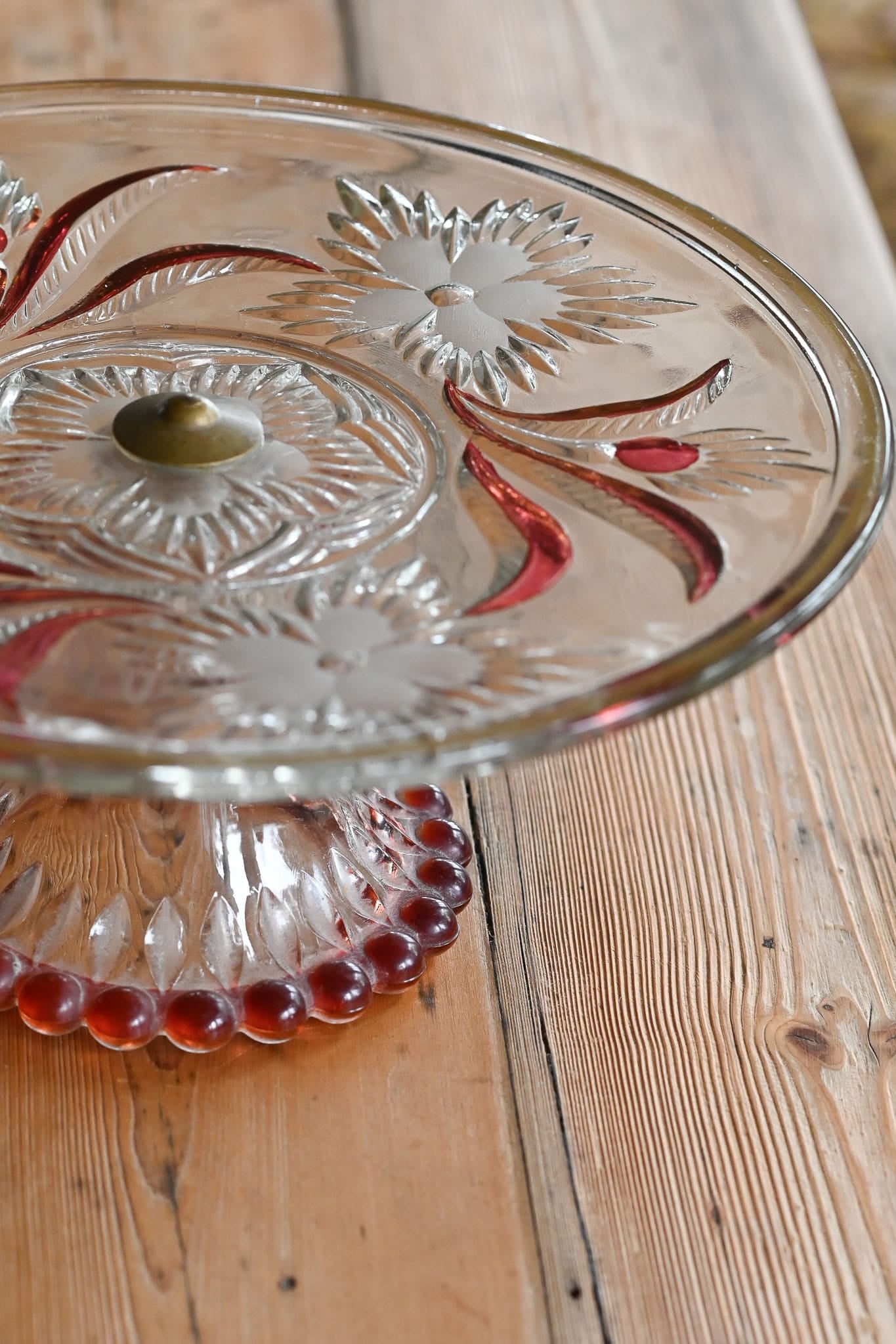 Vintage Lucrezia Decor patterned hand cut crystal cake stand