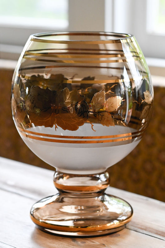 Vintage 1960s large glass bowl with gold detailing