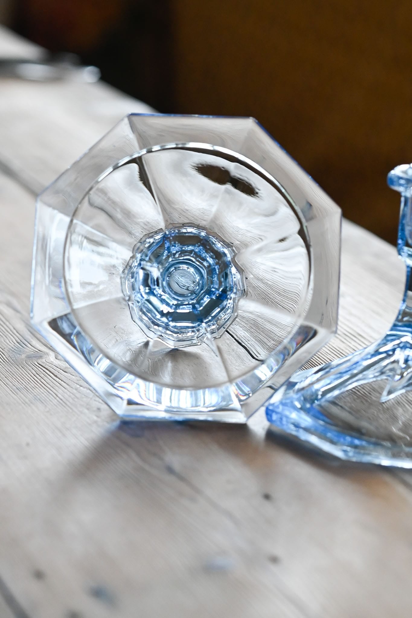 Vintage pressed blue glass candle holders - set of 2