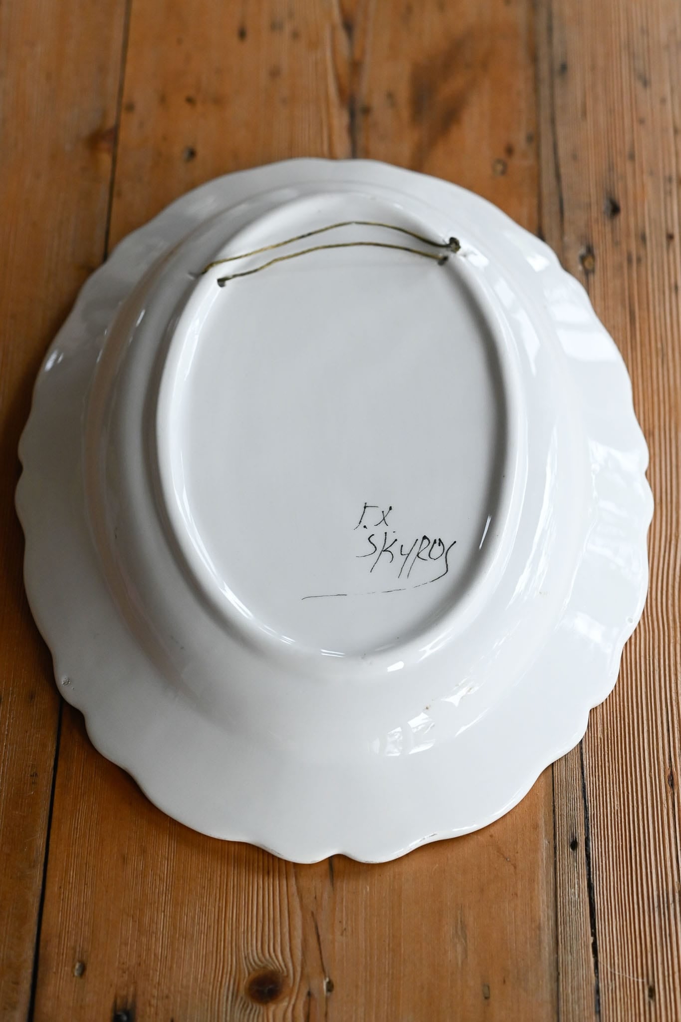 Vintage Skyros hand painted oval hanging plate