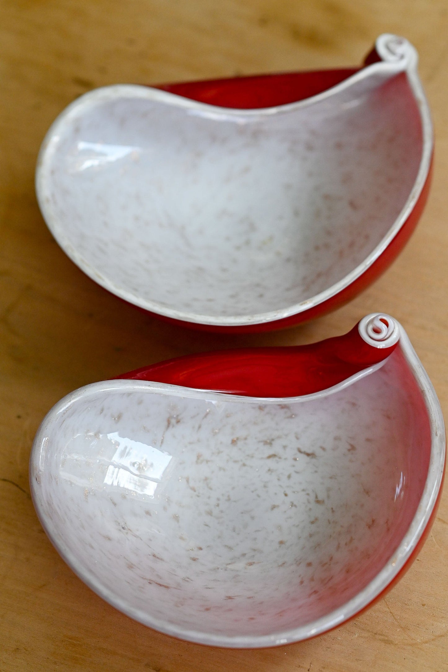 Vintage Murano cased glass bowls with gold flecks