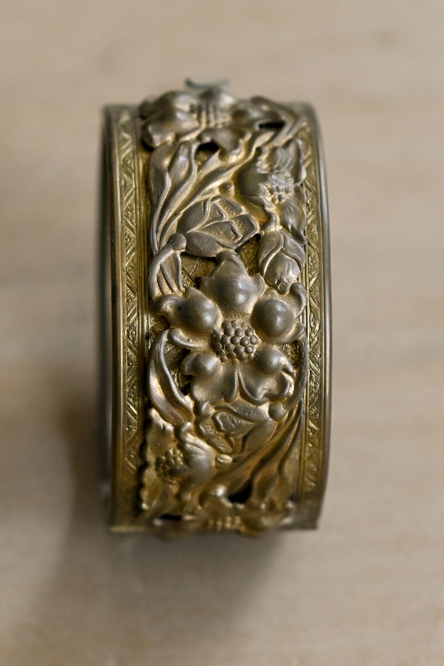 Antique 1910s French brass bracelet with flowers