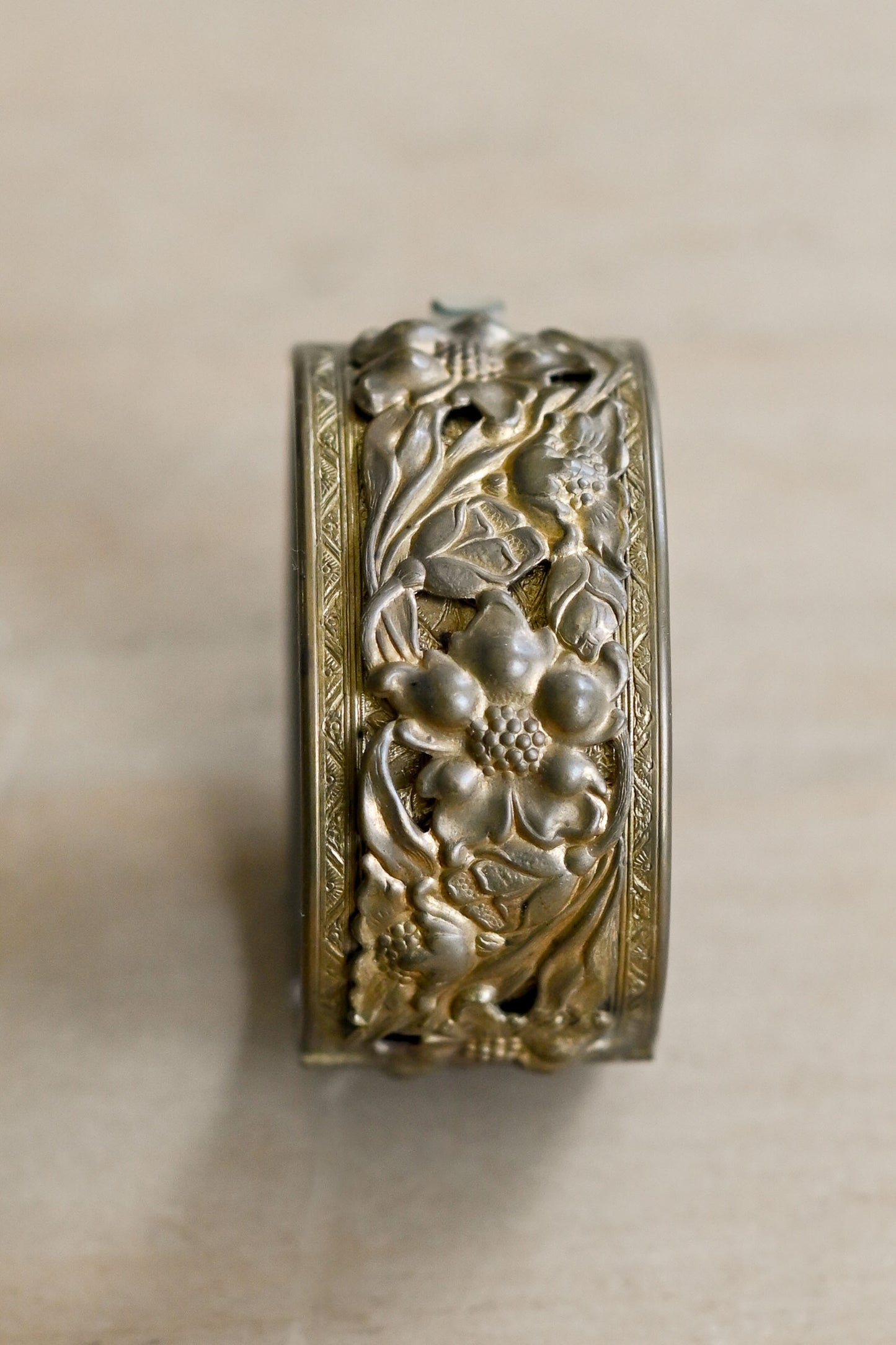 Antique 1910s French brass bracelet with flowers