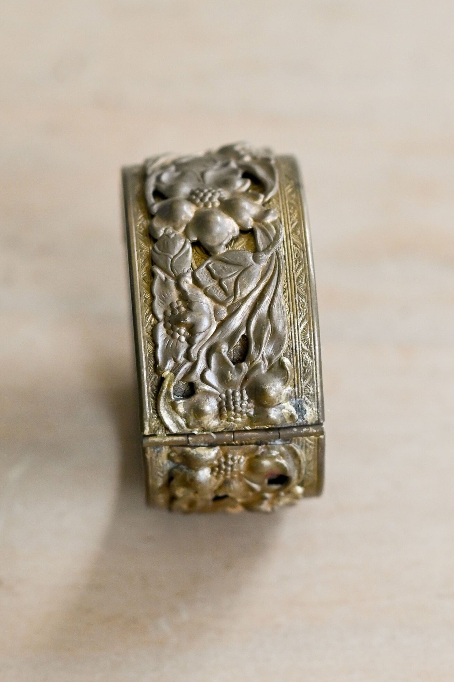 Antique 1910s French brass bracelet with flowers