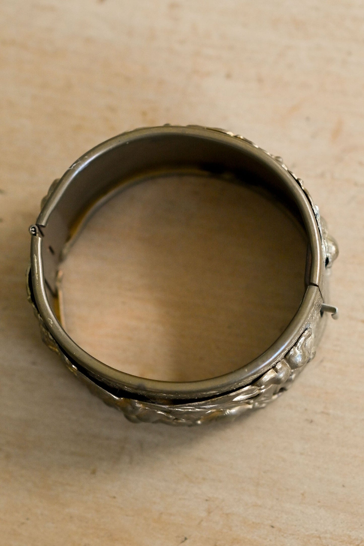 Antique 1910s French brass bracelet with flowers