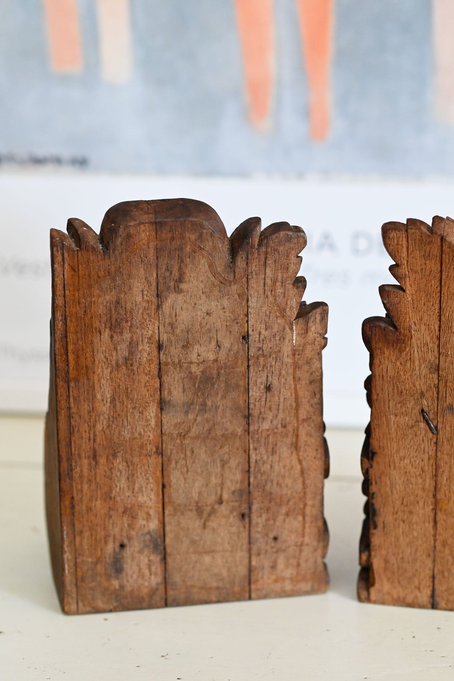 Vintage hand carved wooden corbal bookends