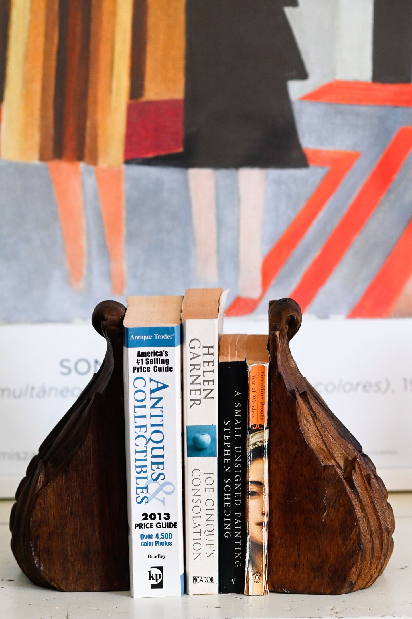 Vintage hand carved wooden corbal bookends