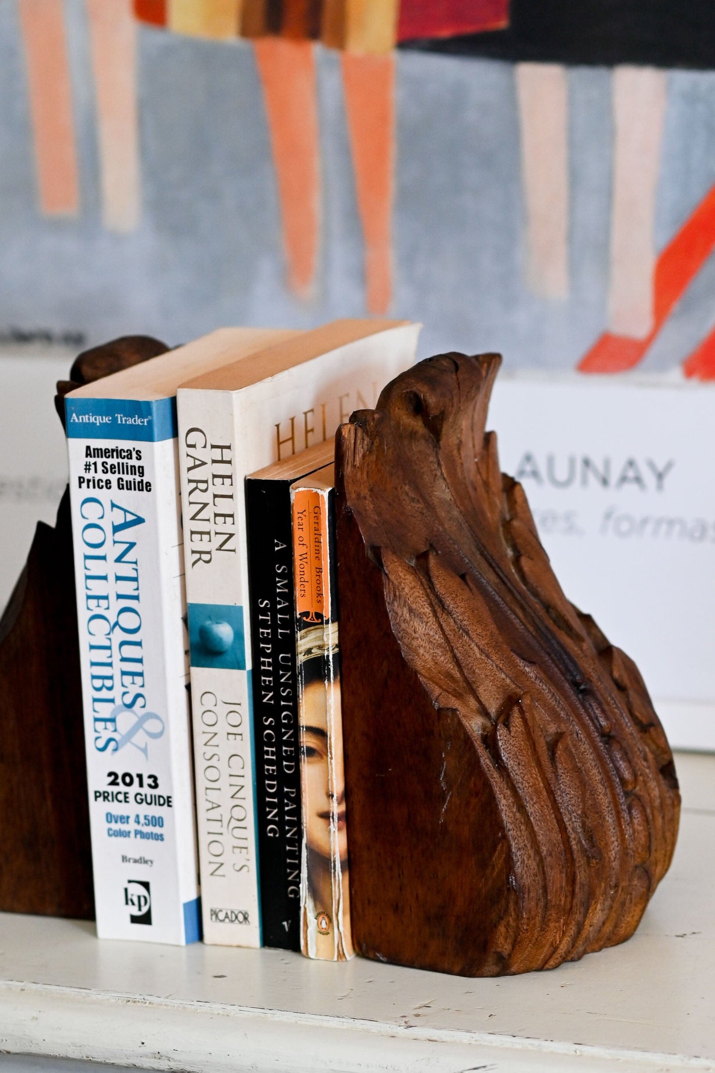 Vintage hand carved wooden corbal bookends