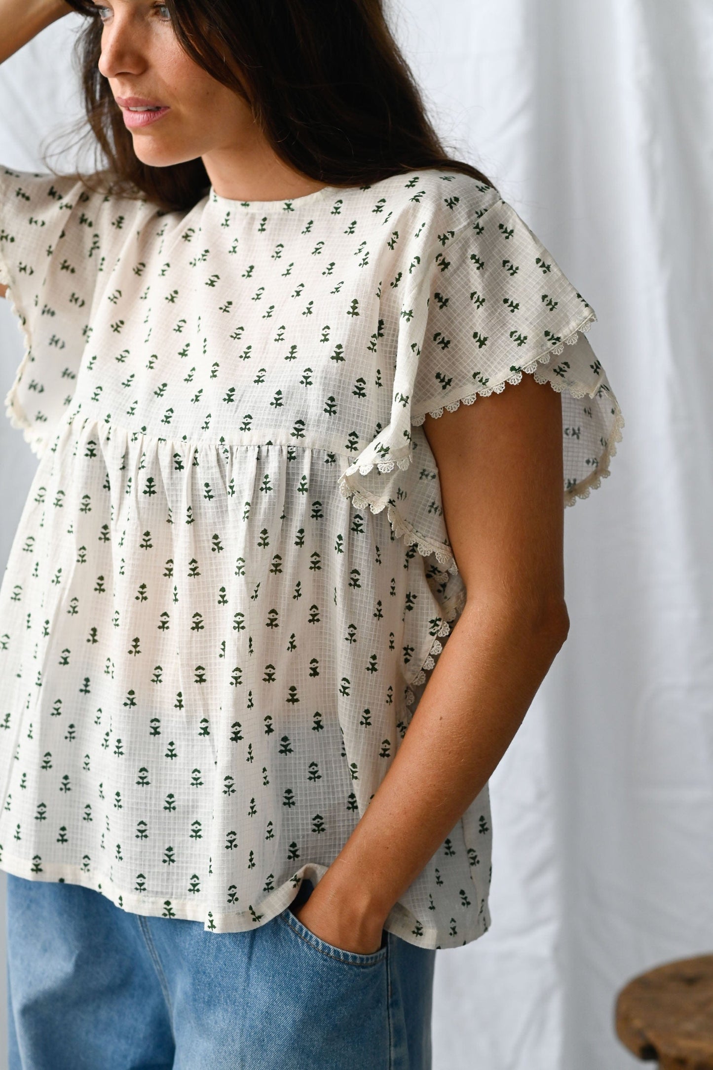 Daphne blouse in sprig block print