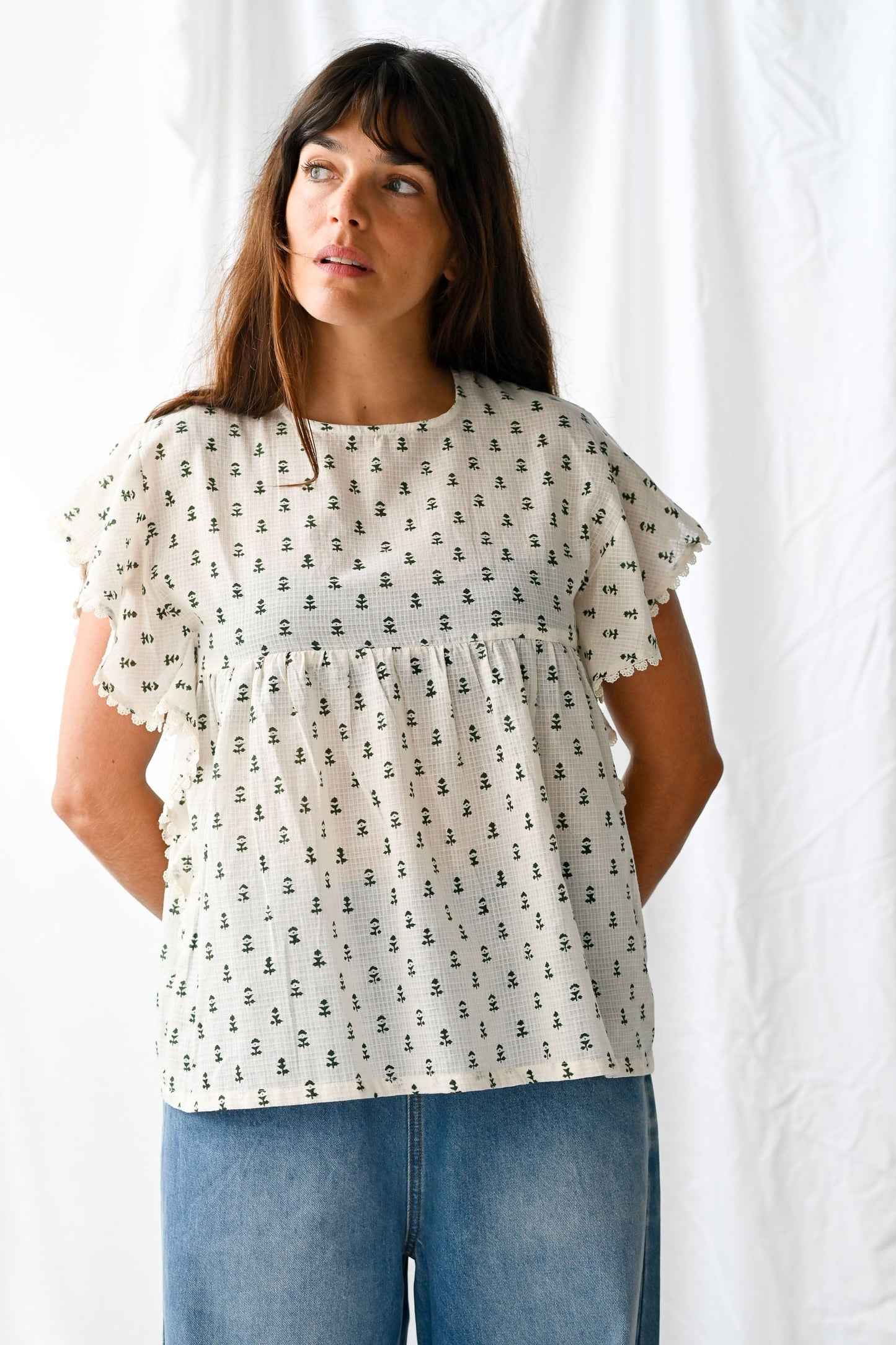 Daphne blouse in sprig block print