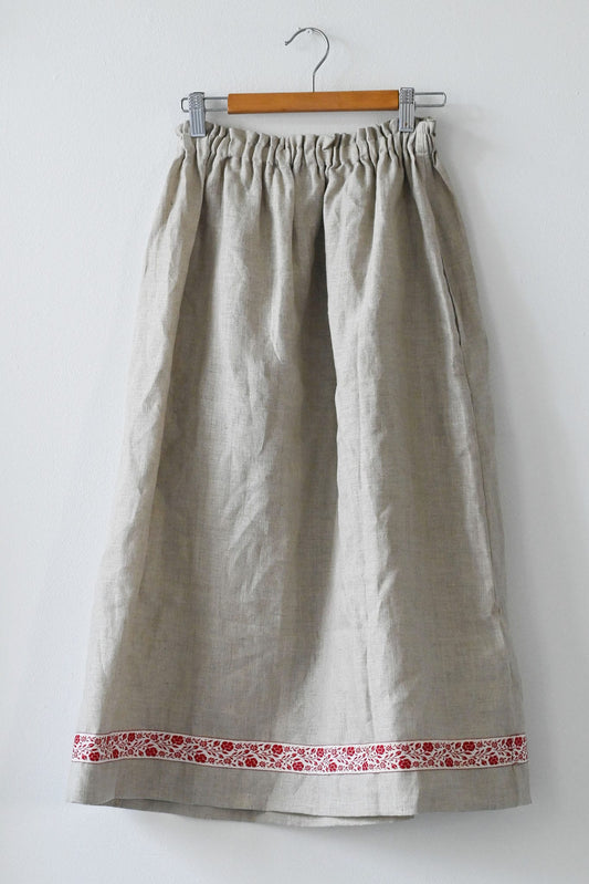 Elise Linen Skirt Natural/Vintage red trim