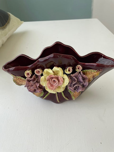 Vintage 40/50s pottery vase with flowers