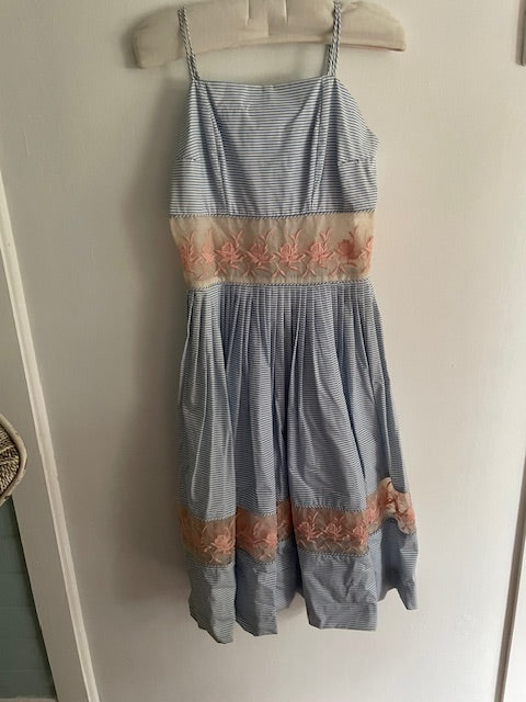 Vintage 1950s blue stripe dress