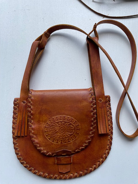Vintage small embossed leather bag