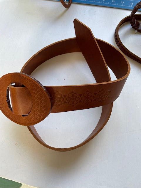 Vintage embossed wide leather belt