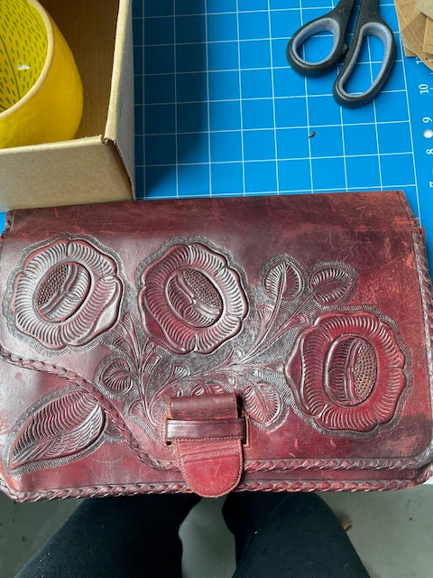 Vintage 1930s embossed red clutch