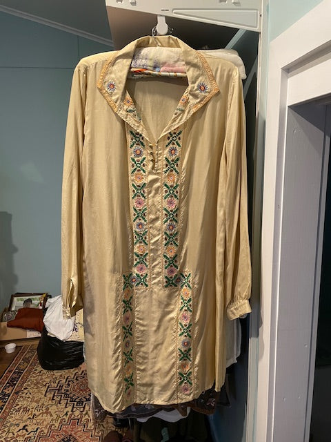 Vintage silk Toast embroidered dress