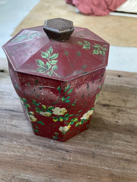 Vintage dark red tea tin
