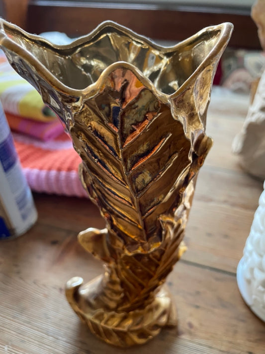 Vintage 60s Gold Cornucopia Vase
