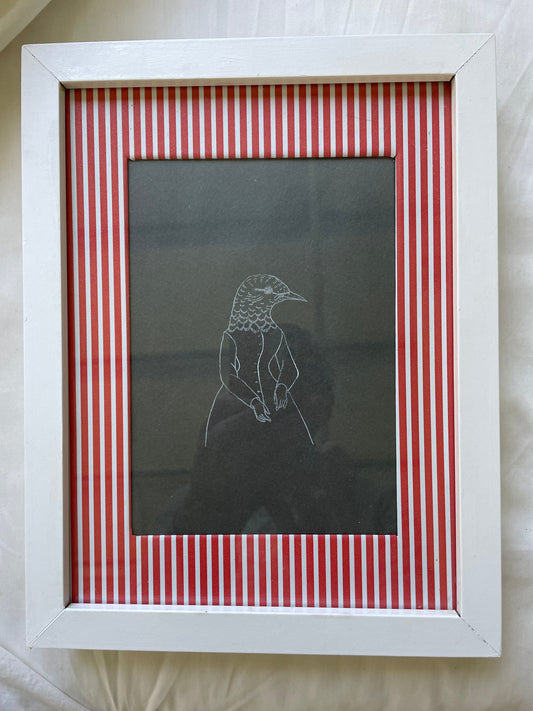 Vintage print bird in dress black