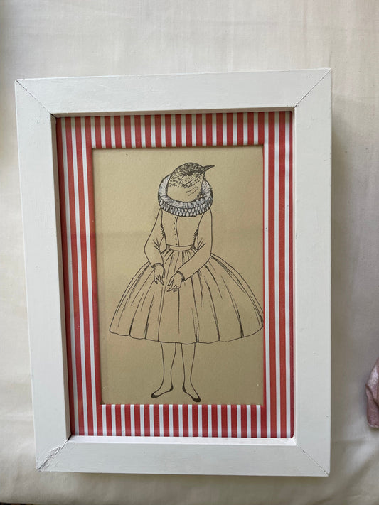 Vintage bird in dress print