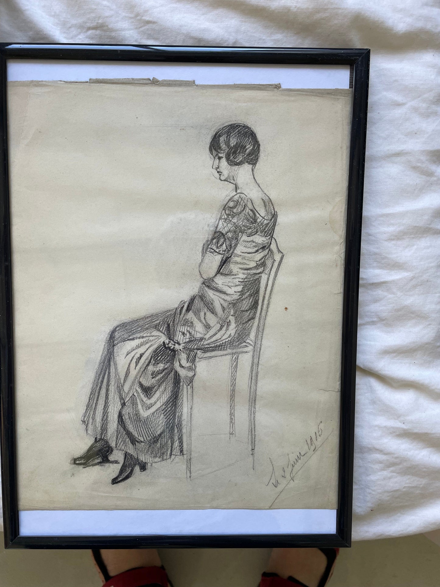 Vintage drawing of seated woman 1915