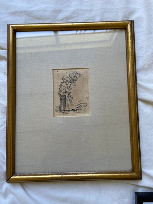 Vintage Erasmus etching gold frame