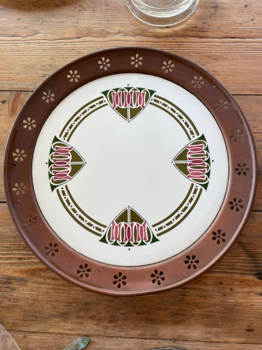 Antique German Porcelain Secessionist Platter Copper Trim