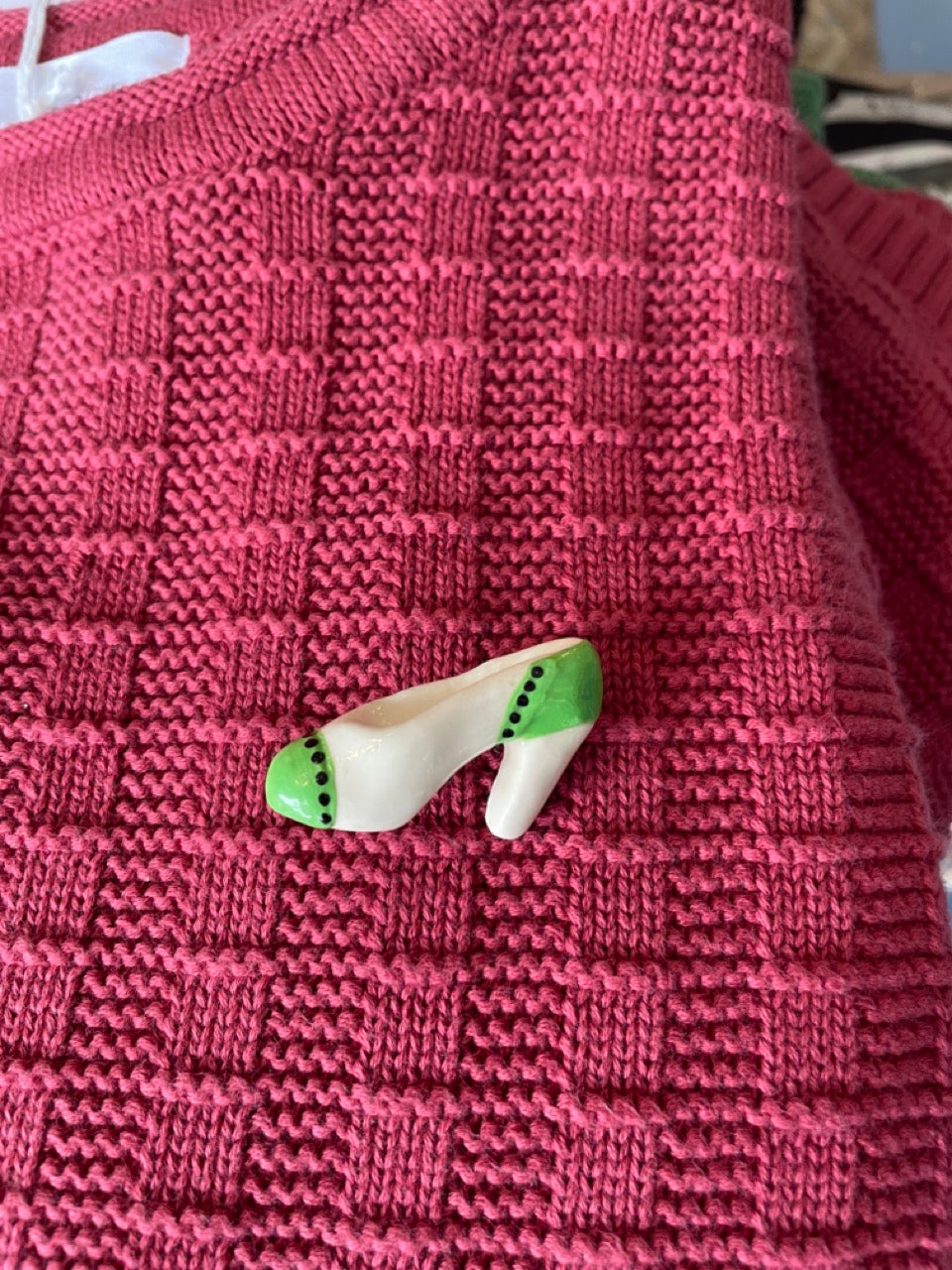 Vintage pottery shoe brooch