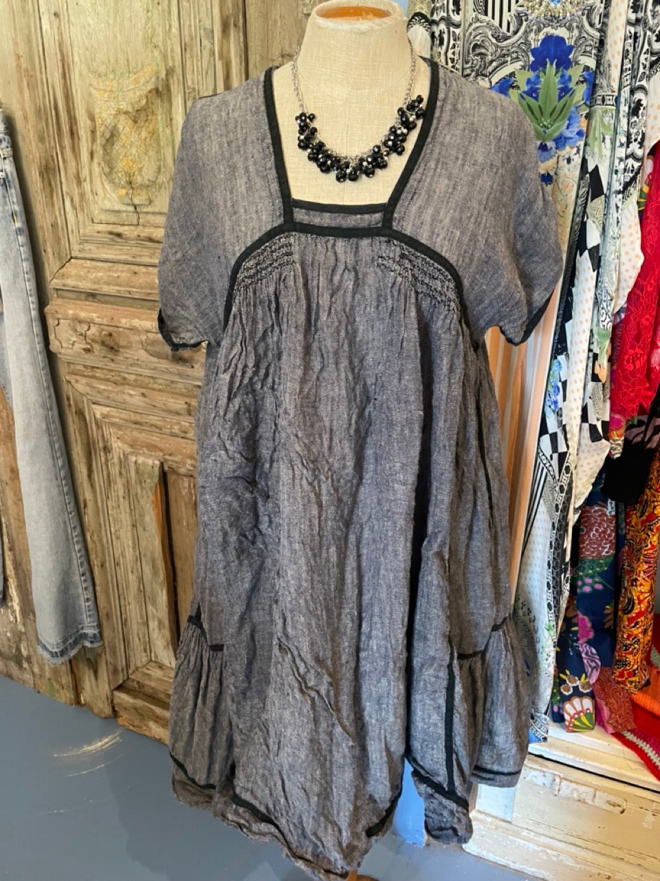 Lee Mathews grey linen smock dress