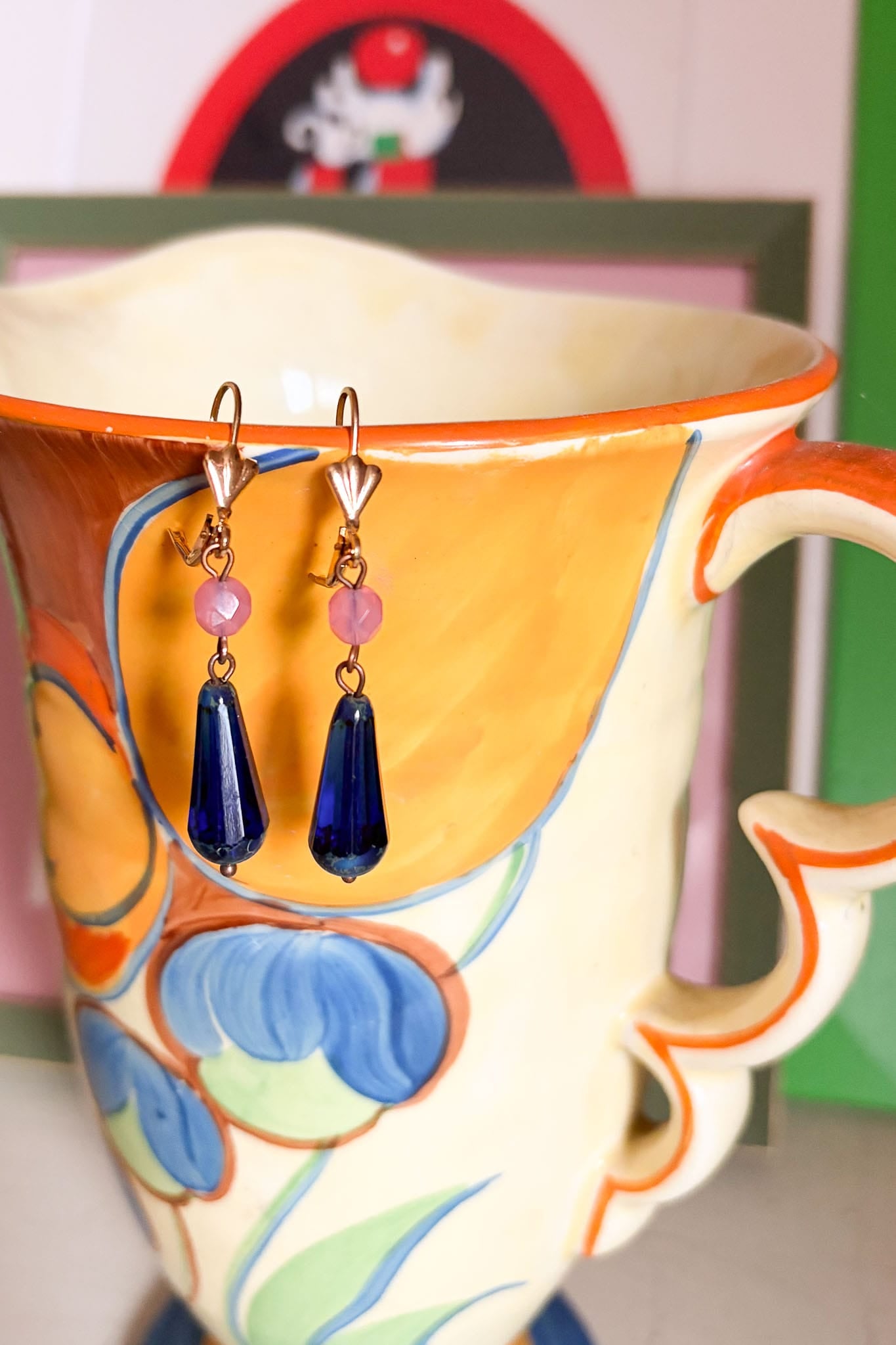 Earrings handmade ultramarine and pink glass