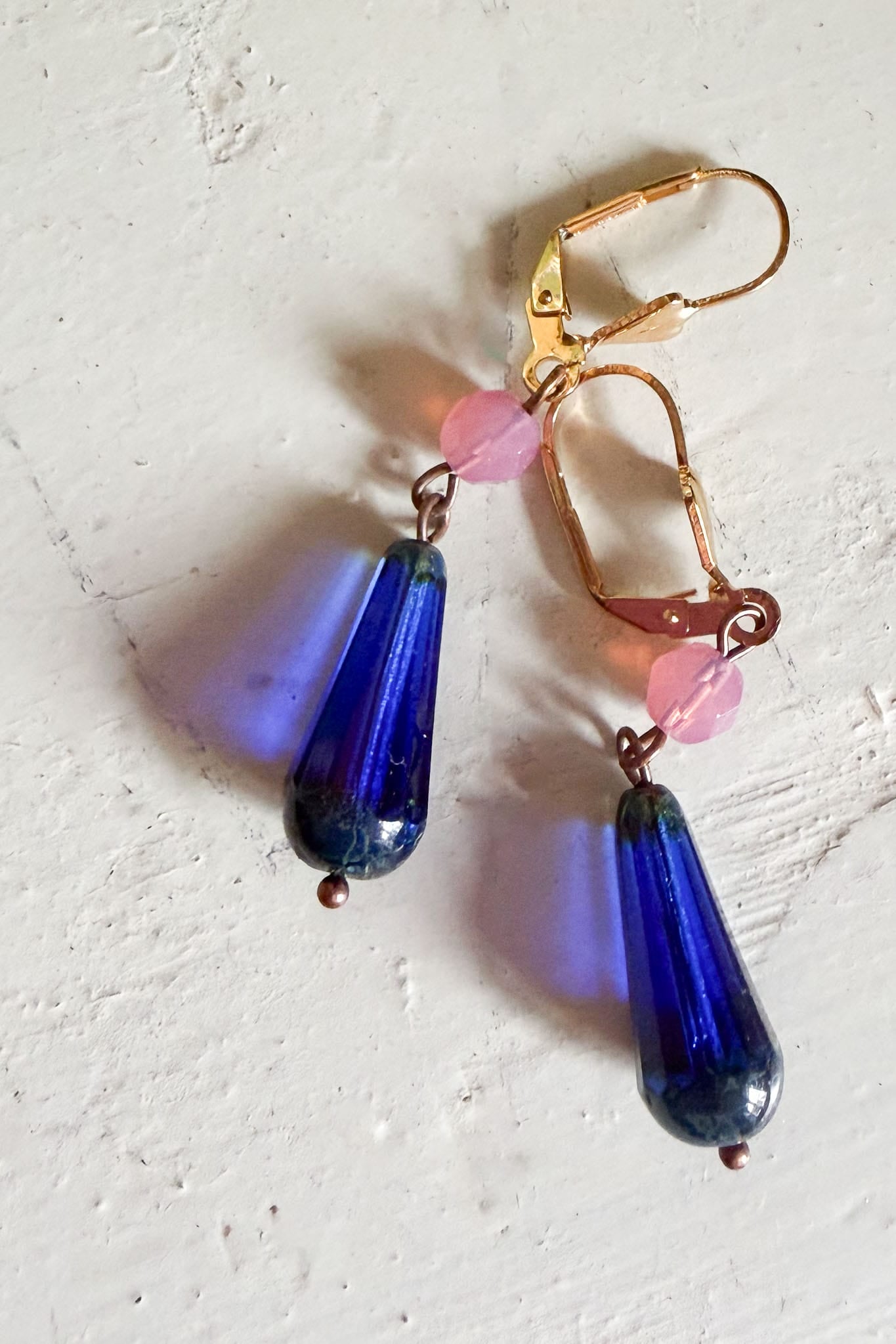 Earrings handmade ultramarine and pink glass