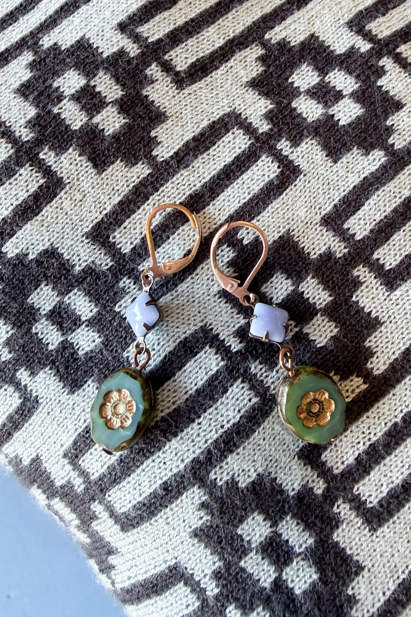 Earrings Vintage lilac and gold flowers