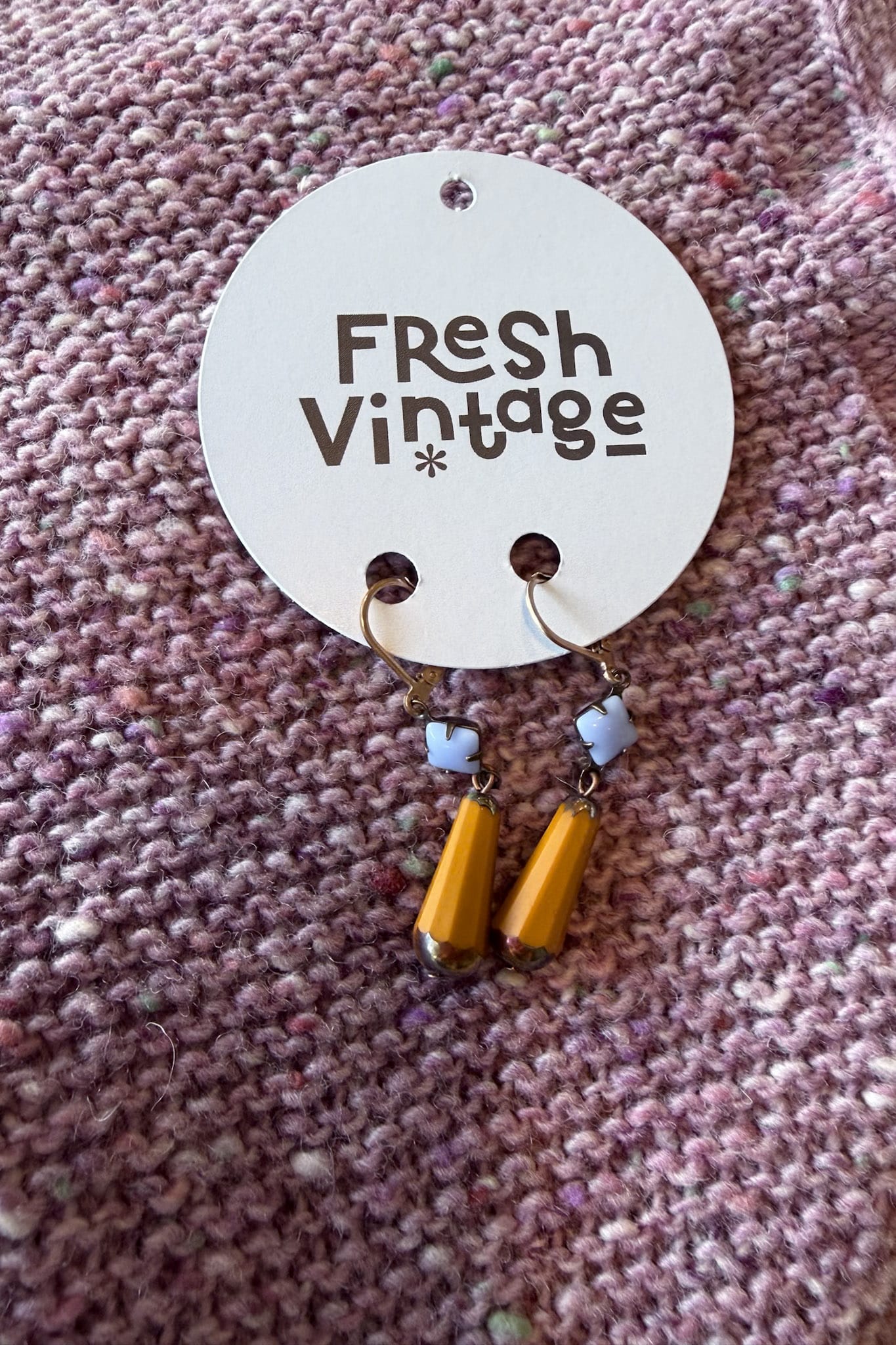 Earrings Vintage Lilac glass with orange drops
