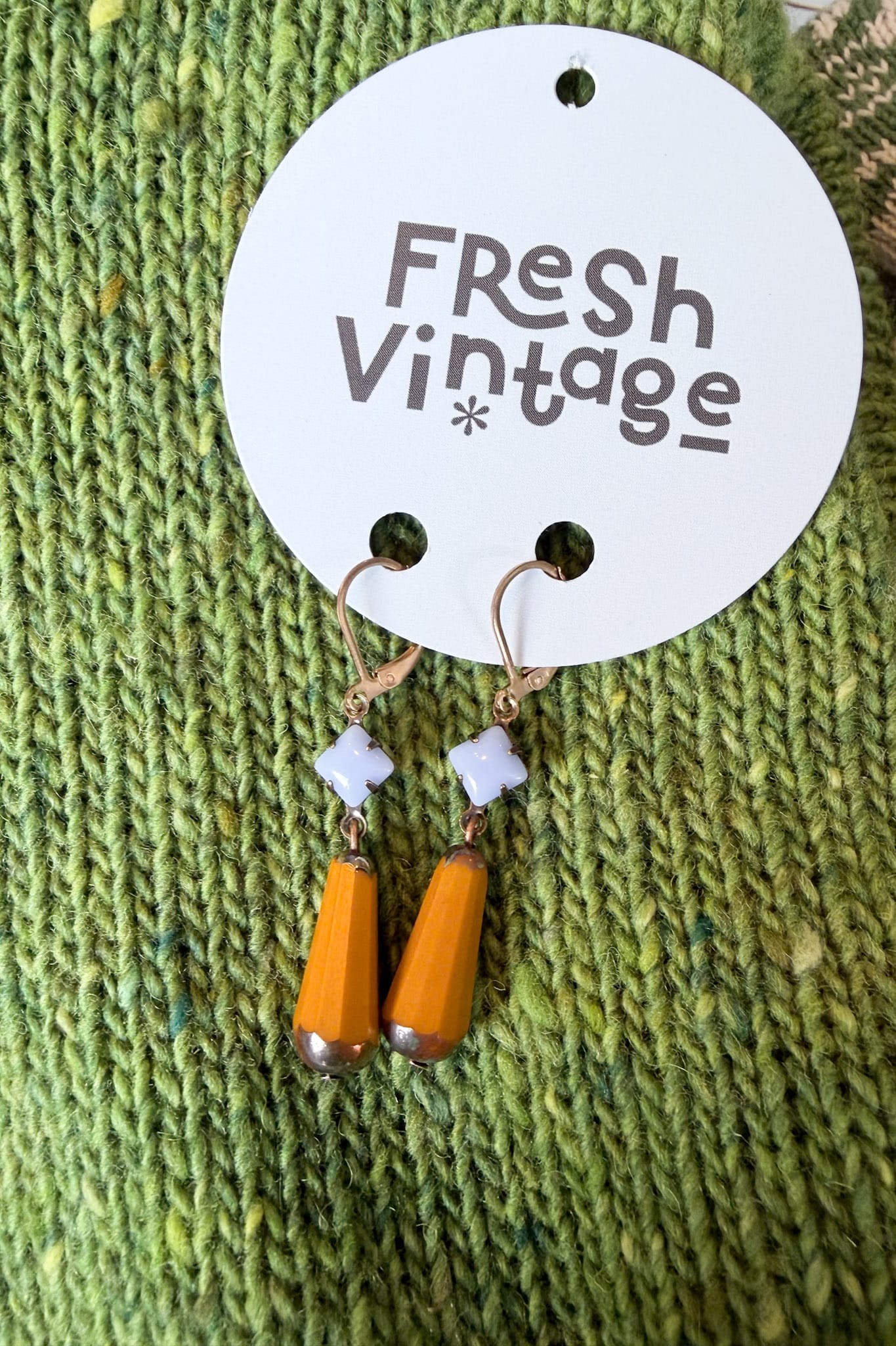 Earrings Vintage Lilac glass with orange drops