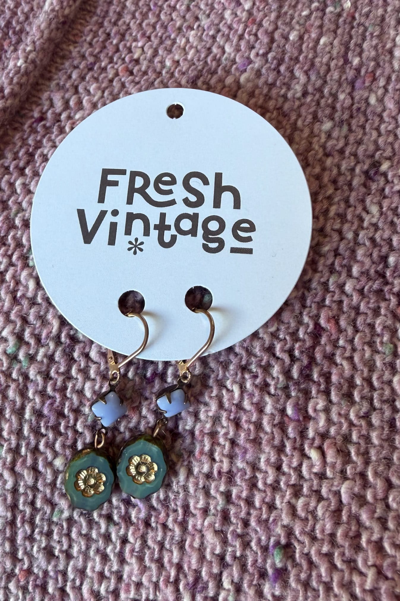 Earrings Vintage lilac and gold flowers