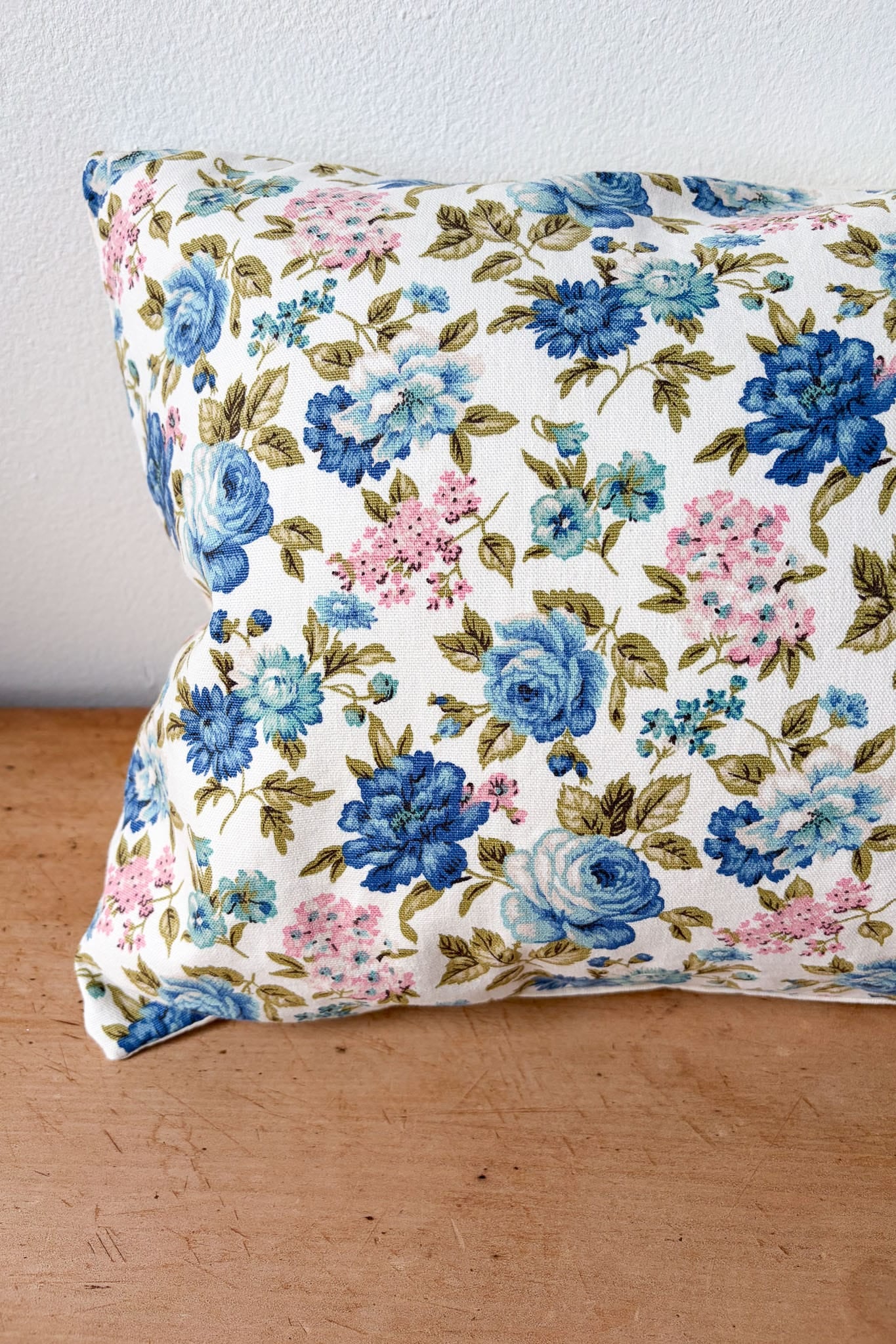 Vintage blue floral linen cushions