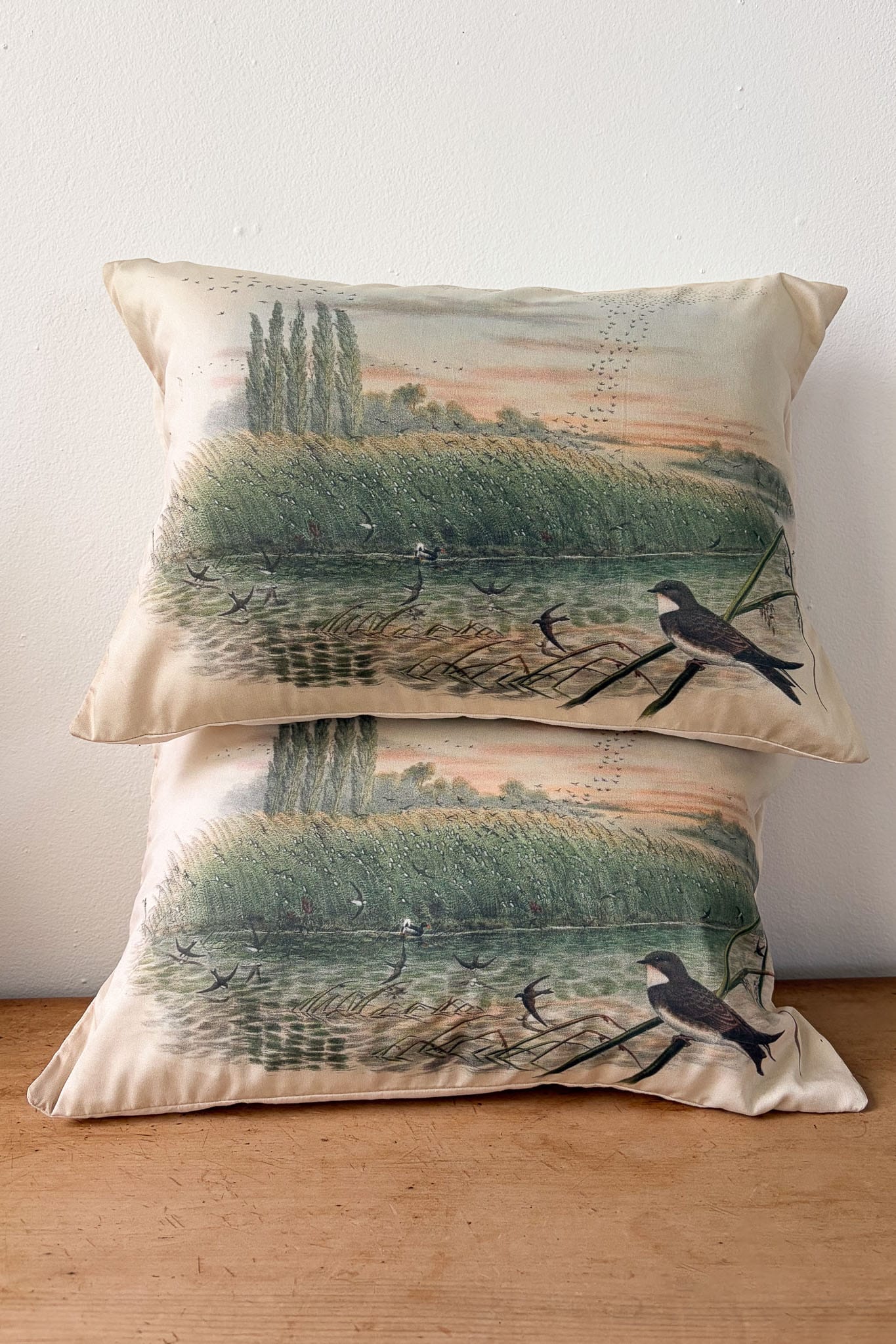 Handmade Swallows cushions *organic cotton