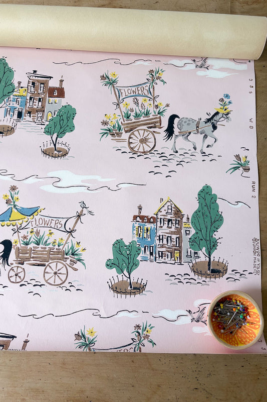 Vintage Wallpaper roll #3  novelty house & horse print