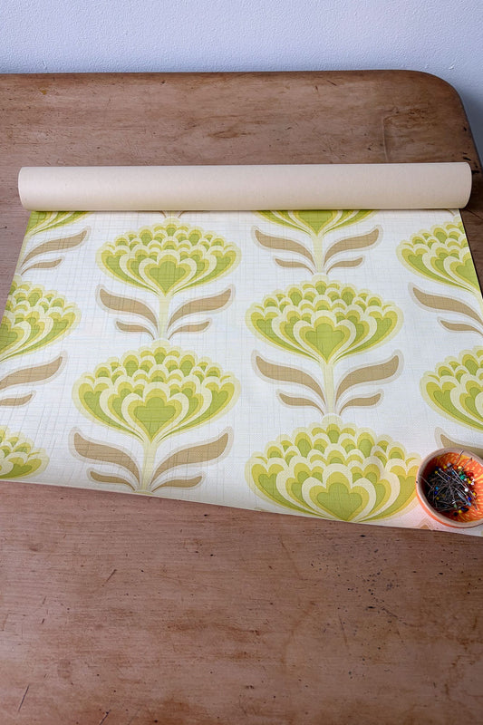 Vintage Wallpaper roll #7 60s/70s green taupe floral