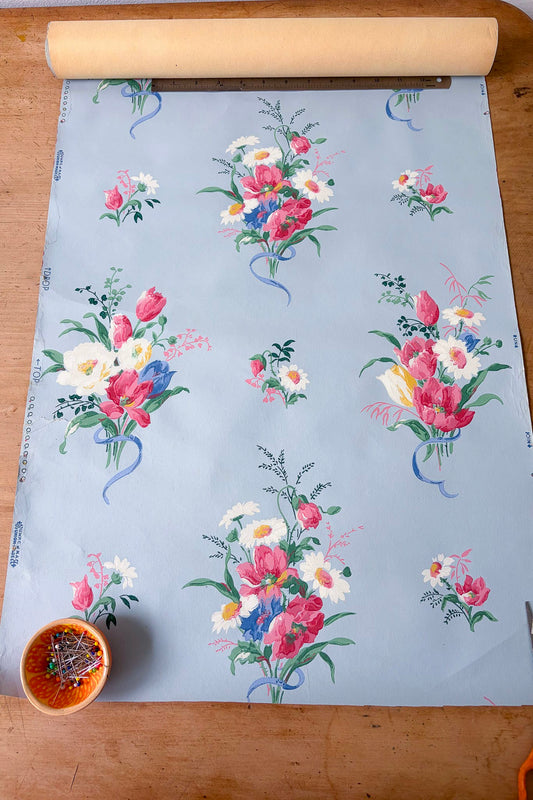 Vintage Wallpaper roll #8 blue with flowers