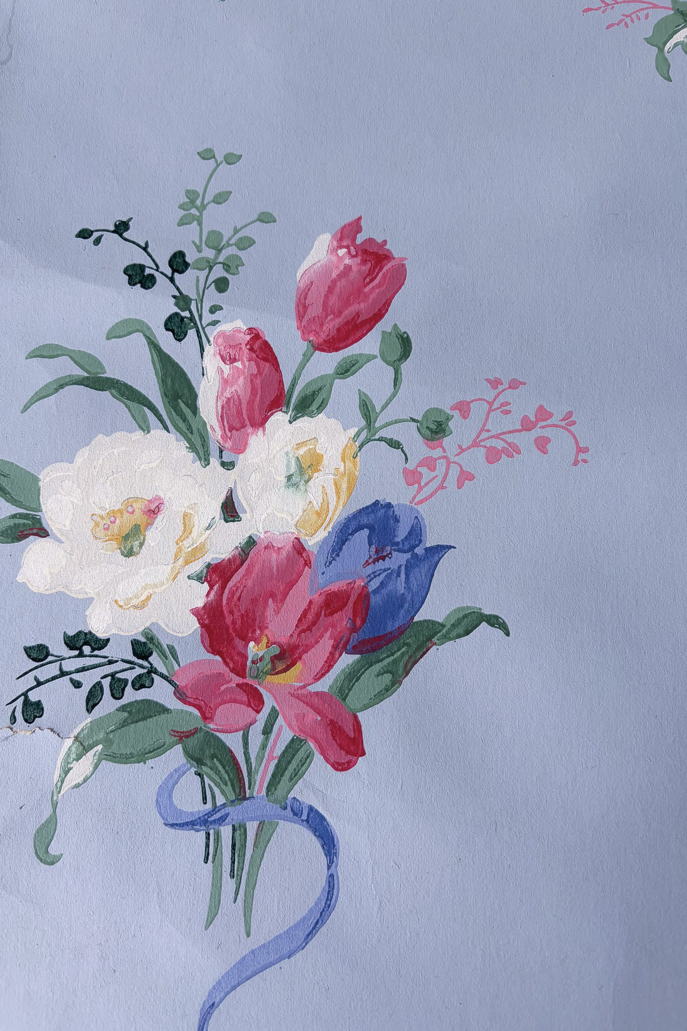 Vintage Wallpaper roll #8 blue with flowers