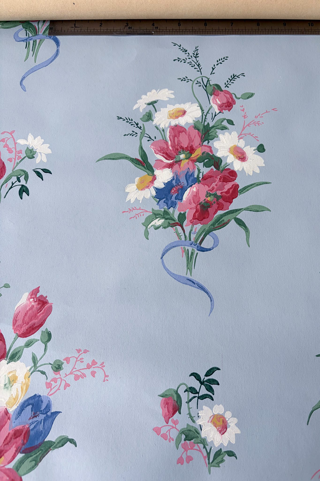 Vintage Wallpaper roll #8 blue with flowers