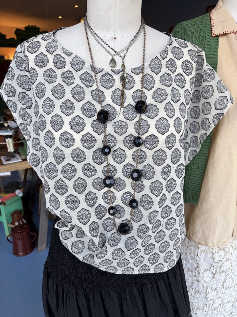 Handmade woven black and white top One Size