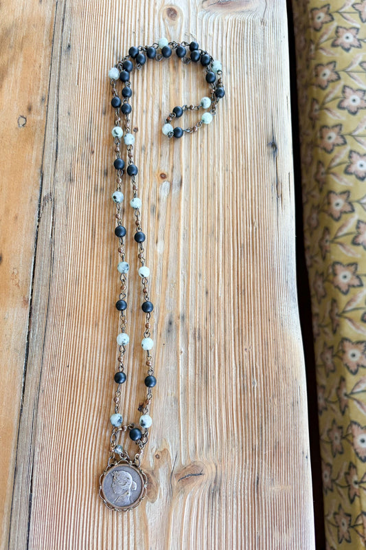 Lovely vintage handmade beaded necklace with pendant