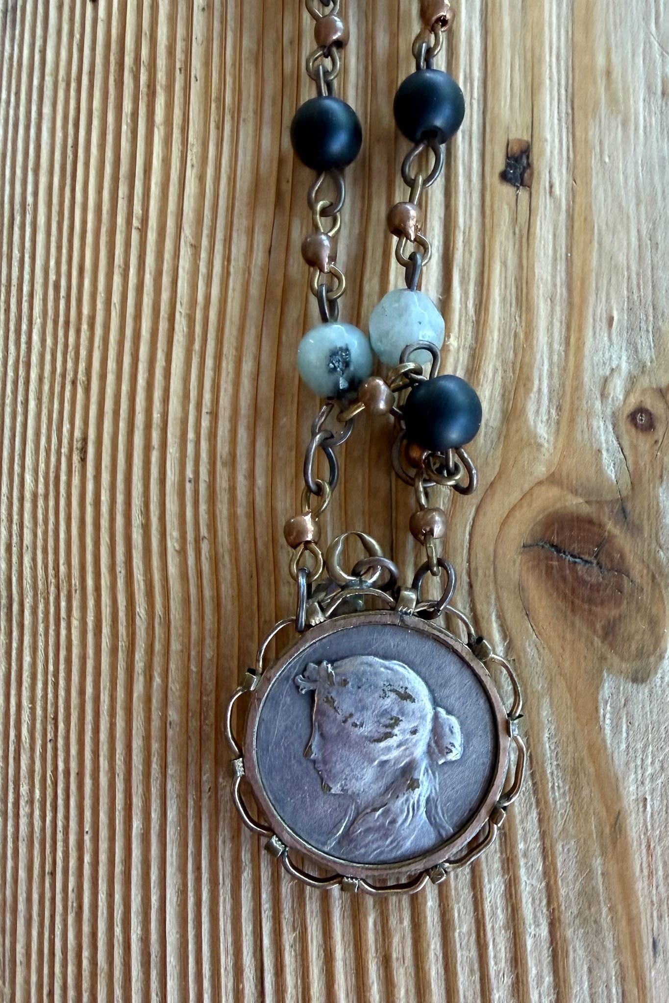 Lovely vintage handmade beaded necklace with pendant