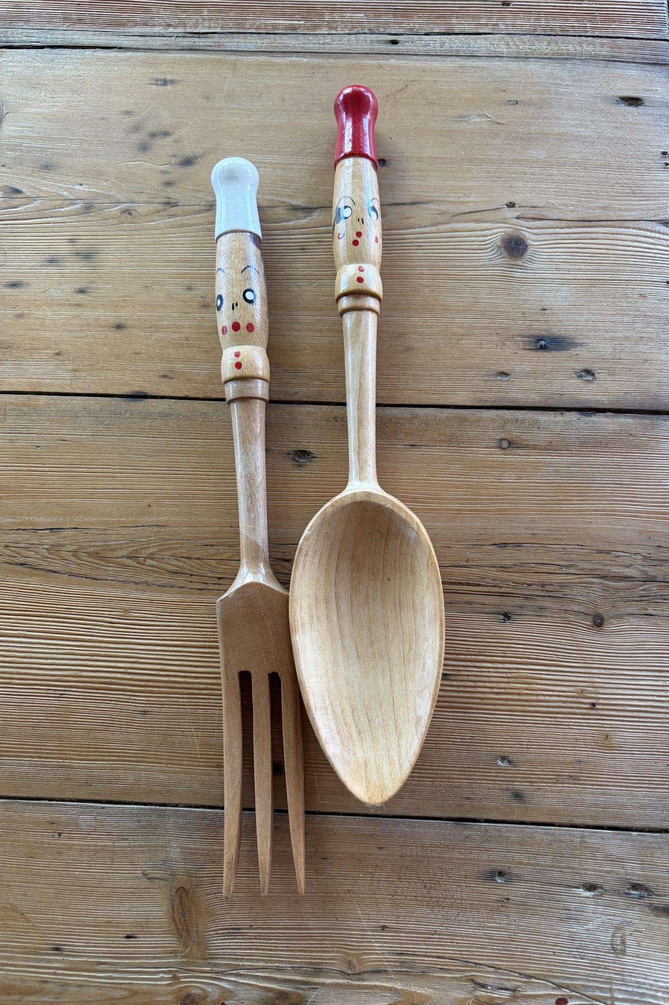 Vintage 1950s chef face wooden salad servers