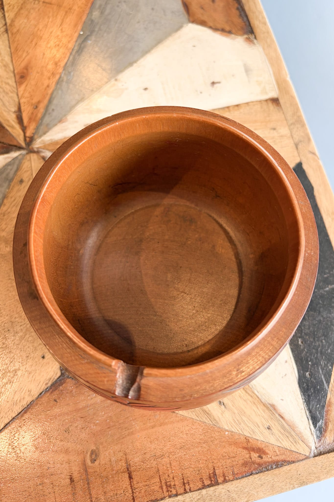 Vintage Japanese carved and painted wooden tea canister