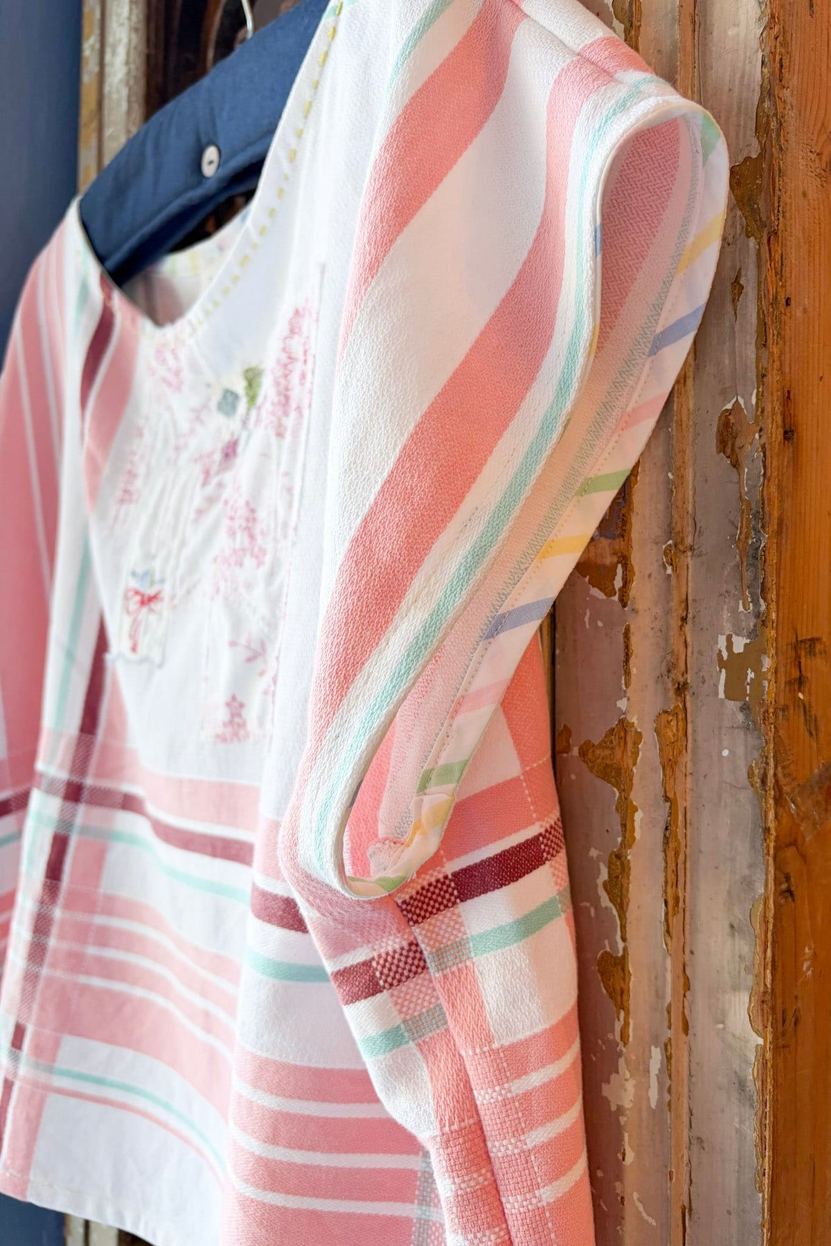 Handmade upcycled top pink white red blue one size
