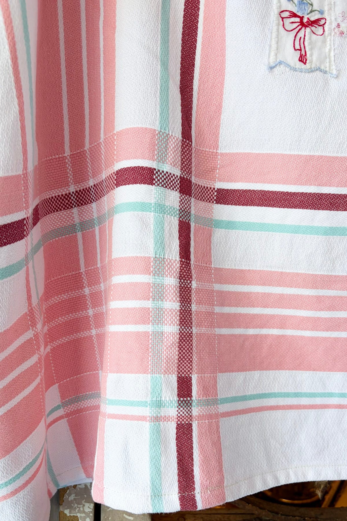 Handmade upcycled top pink white red blue one size